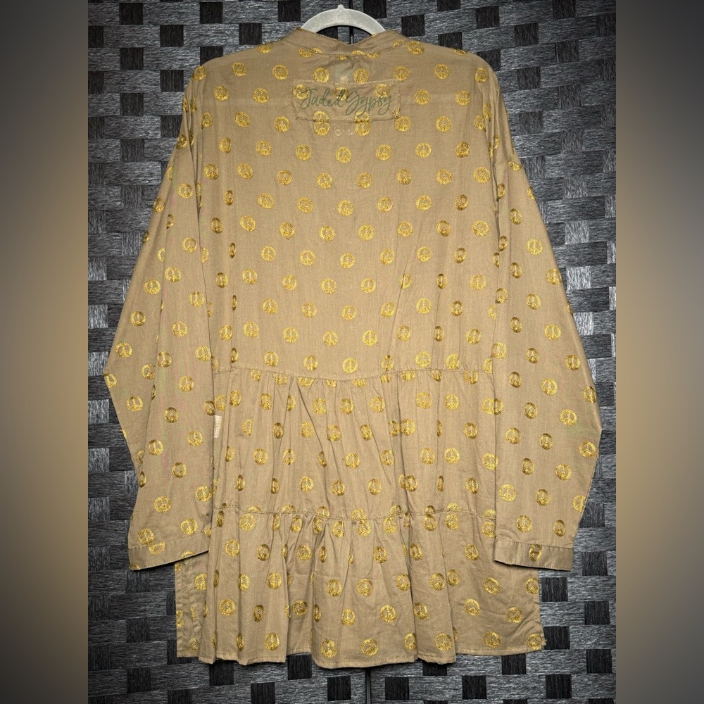 JADED GYPSY Peace Be With You Tunic Button Down Blouse Embroidered Peace Signs - Picture 7 of 7